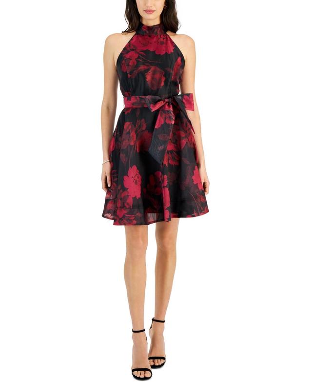 Taylor Womens Floral-Print Fit & Flare Dress - Black Product Image