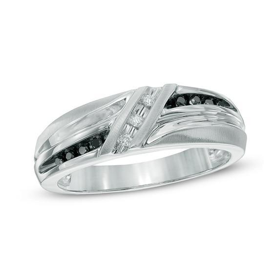 Men's 1/10 CT. T.w. Enhanced Black and White Diamond Wedding Band in 10K White Gold Product Image