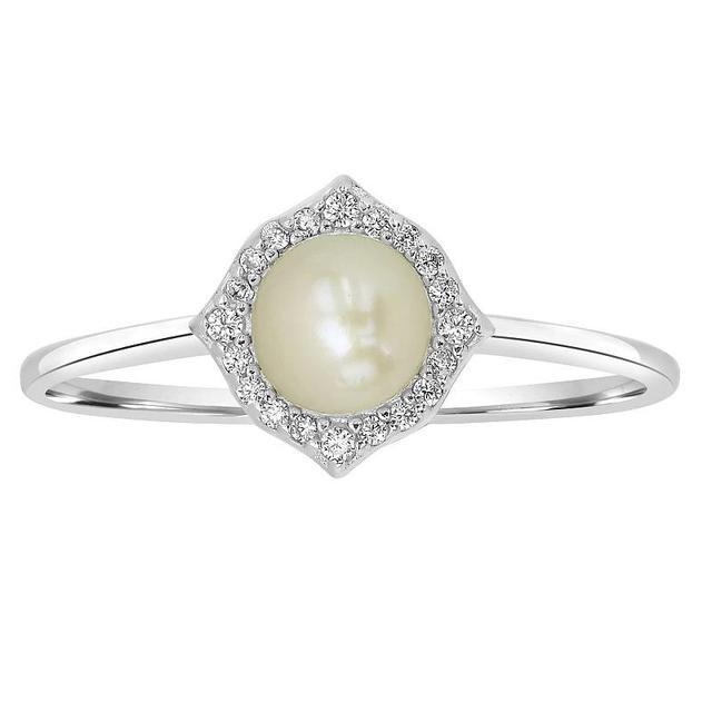 Gemistry Sterling Silver Freshwater Cultured Pearl & Cubic Zirconia Fancy Border Ring, Womens Product Image