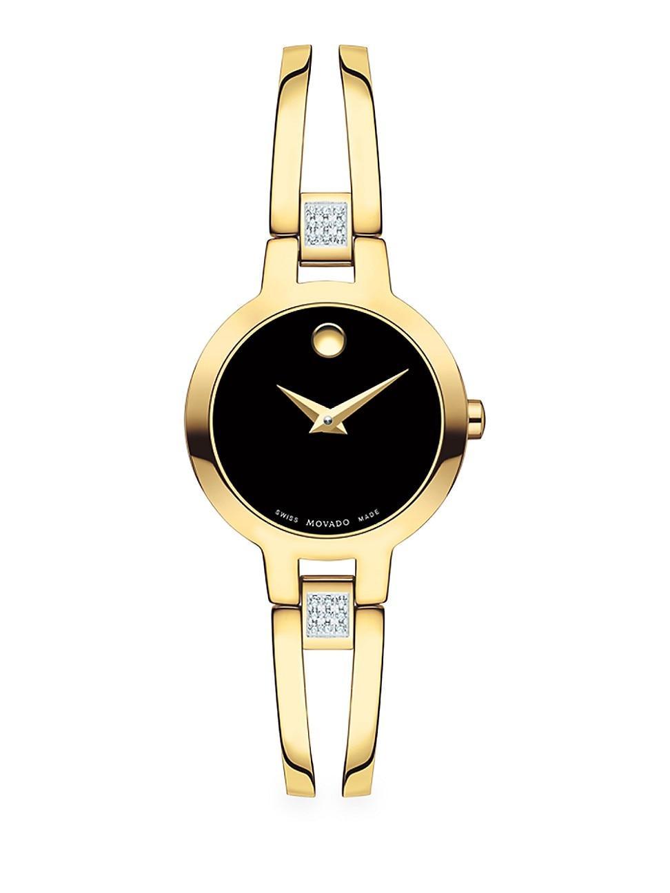 Movado Womens Swiss Amorosa Diamond-Accent Gold-Tone Pvd Stainless Steel Bangle Bracelet Watch 24mm - Gold Product Image