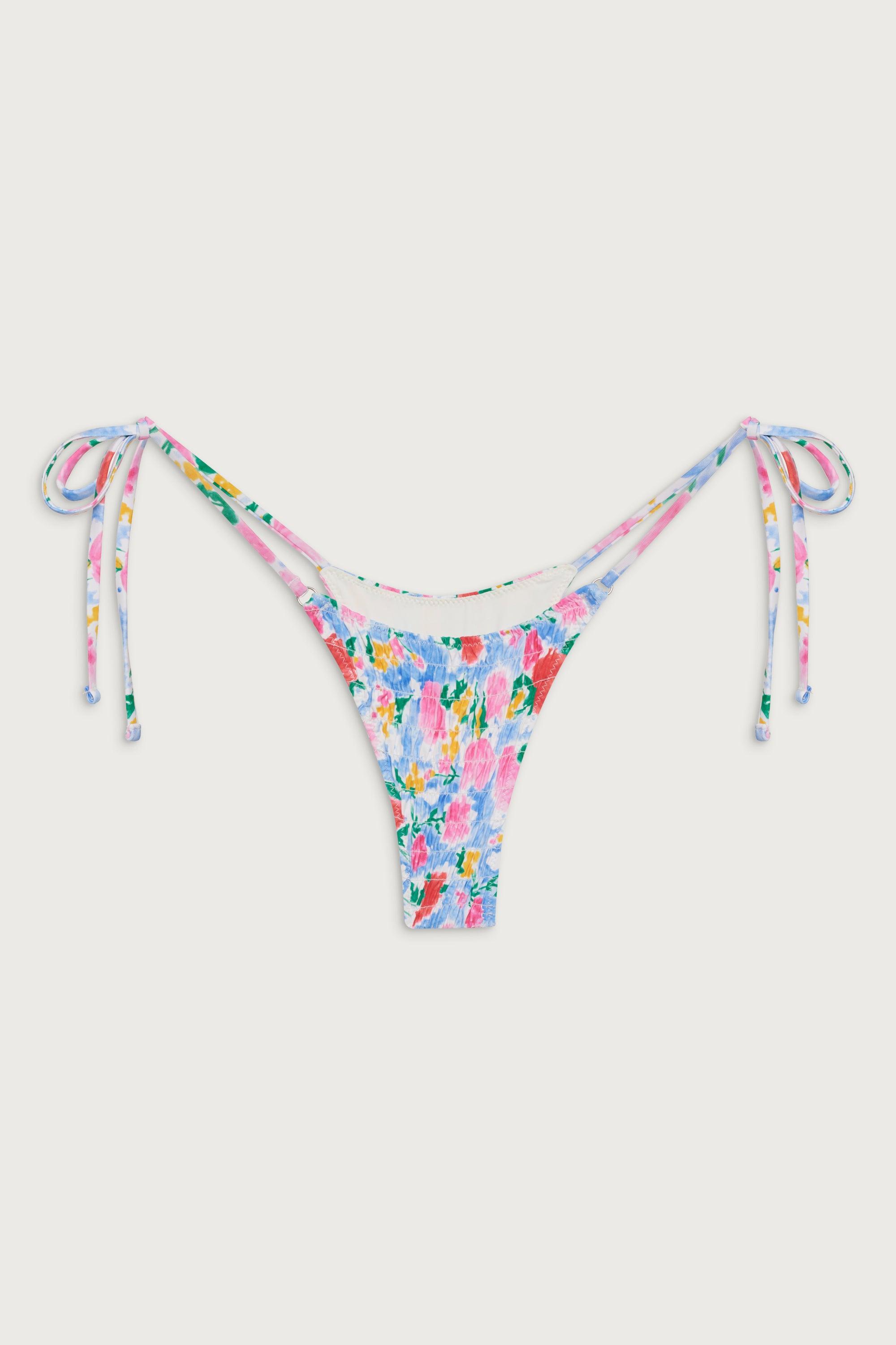 Divine Tie Side Skimpy Bikini Bottom - Painted Petals Product Image