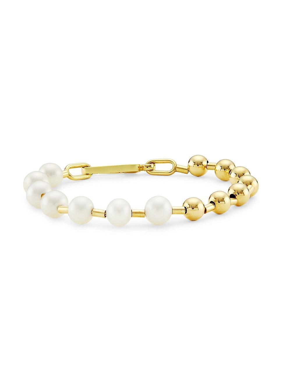 Womens 14K Yellow Gold & Freshwater Pearl Beaded Bracelet Product Image