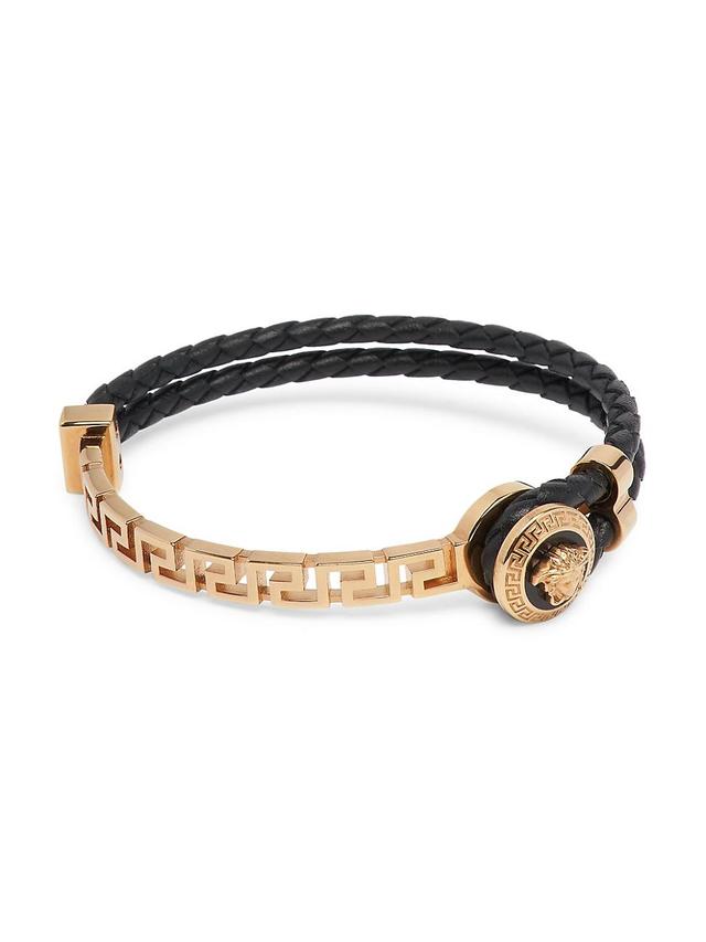 Mens Braided Leather & Brass Bracelet Product Image