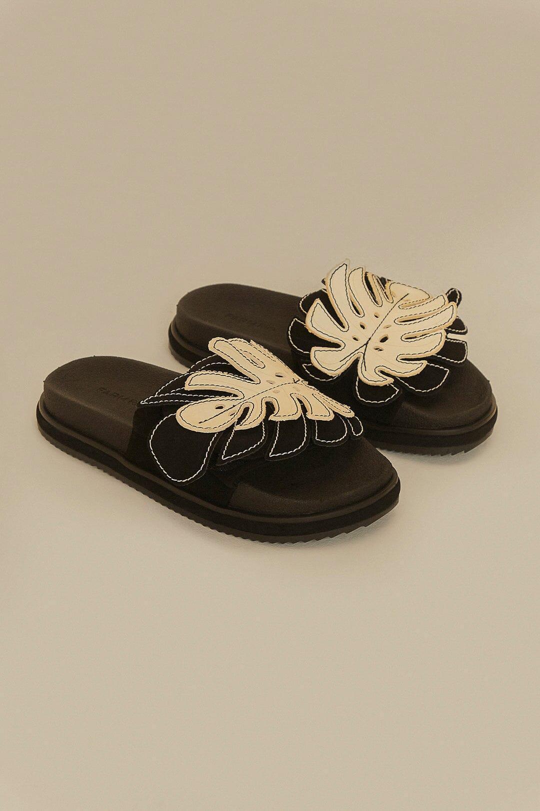 Black And White Monstera Anatomic Slide Sandal, BLACK AND WHITE / 5 Product Image