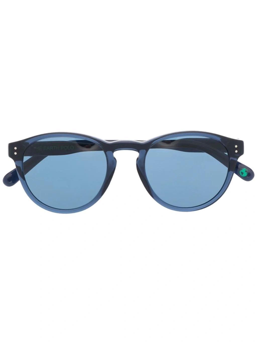 Shiny Round-frame Sunglasses In Blau Product Image