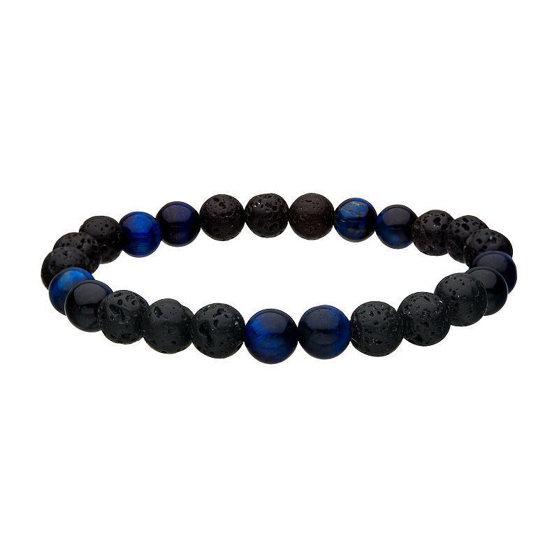 Mens Lava Bead & Blue Tigers Eye Bead Bracelet Multi Product Image