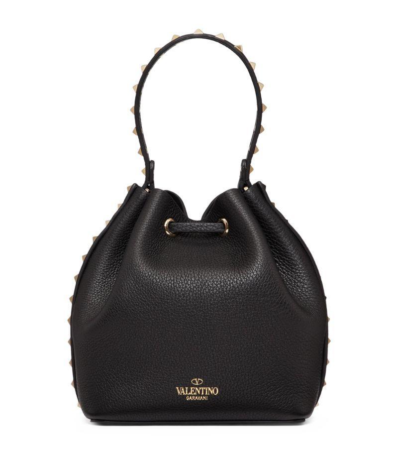 Leather Rockstud Bucket Bag In Black Product Image