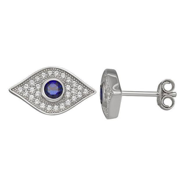 Sterling Silver Lab-Created Blue & White Sapphire Evil Eye Stud Earrings, Womens Product Image