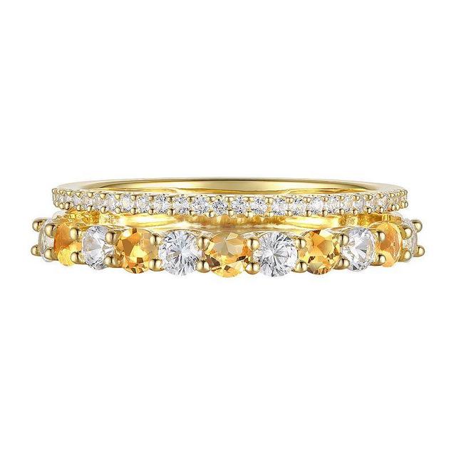 14k Gold Over Silver Citrine & Lab-Created White Sapphire Ring, Womens Yellow Product Image