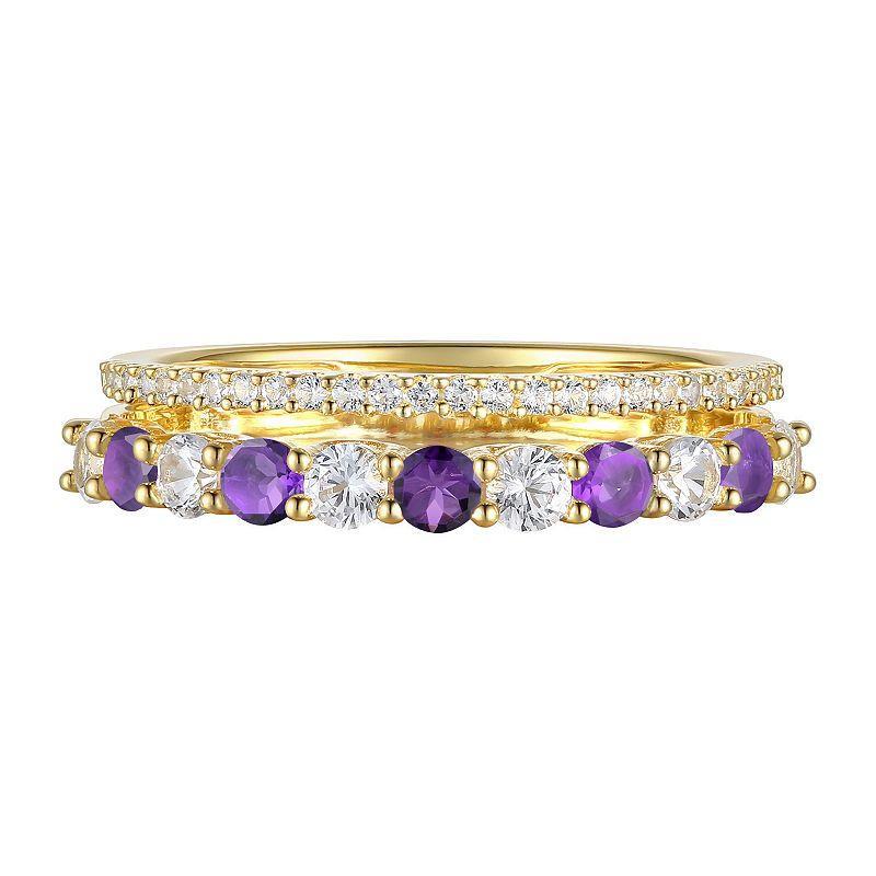 14k Gold Over Silver Amethyst & Lab-Created White Sapphire Ring, Womens Gold Tone Product Image