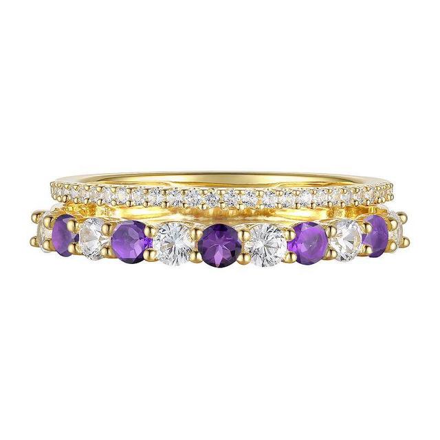 14k Gold Over Silver Amethyst & Lab-Created White Sapphire Ring, Womens Yellow Product Image