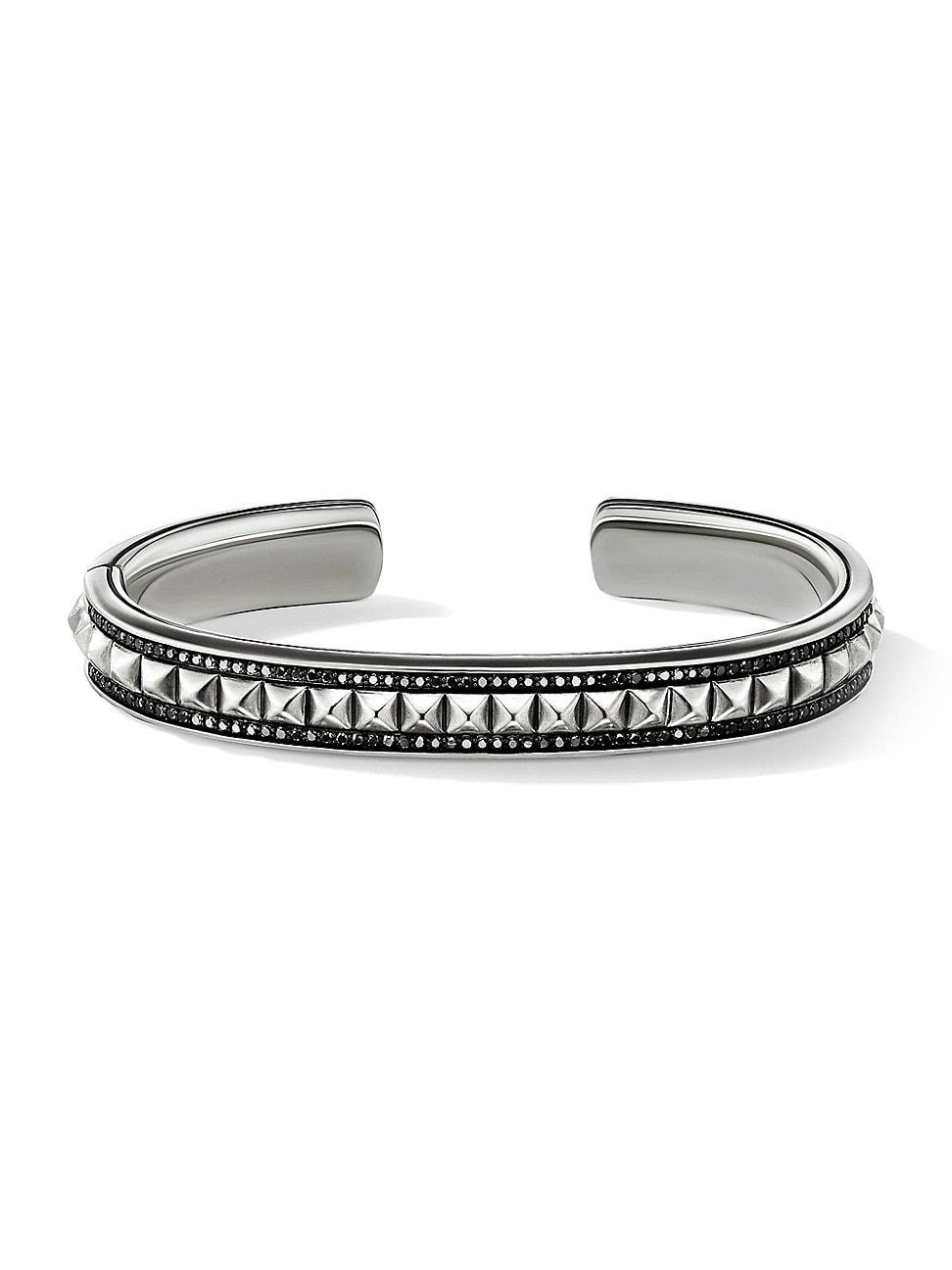 Mens Pyramid Sterling Silver & Pav Black Diamond Cuff Bracelet Product Image