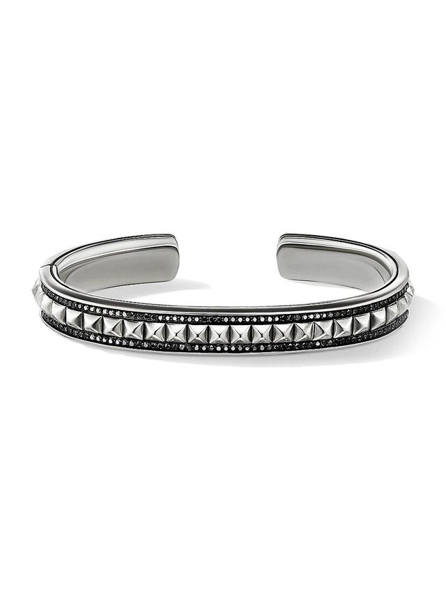 Mens Pyramid Sterling Silver & Pav Black Diamond Cuff Bracelet Product Image