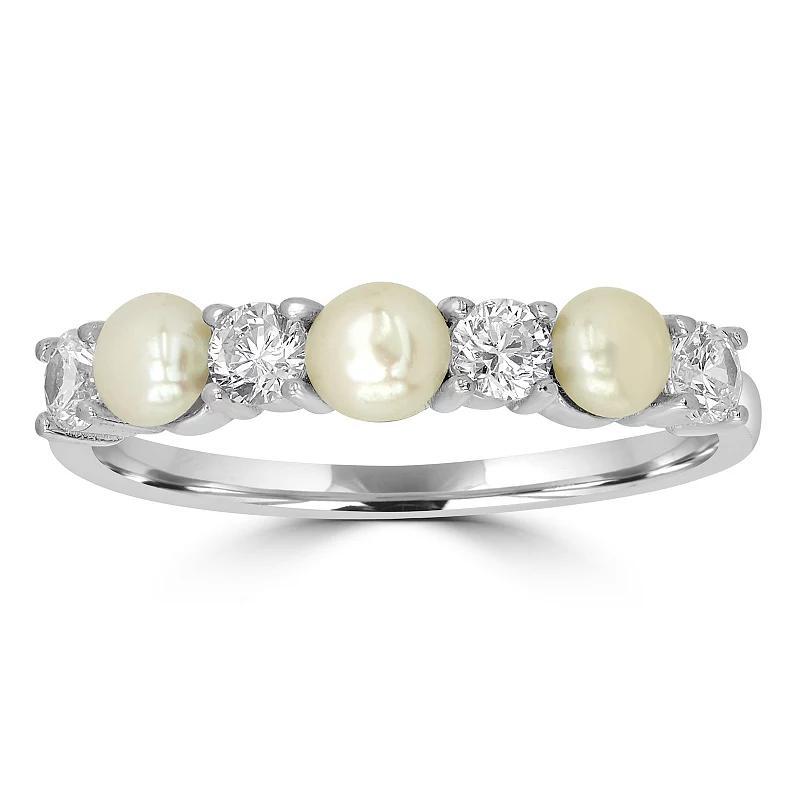 Gemistry Sterling Silver Freshwater Cultured Pearl & Cubic Zirconia Band Ring, Womens White Product Image