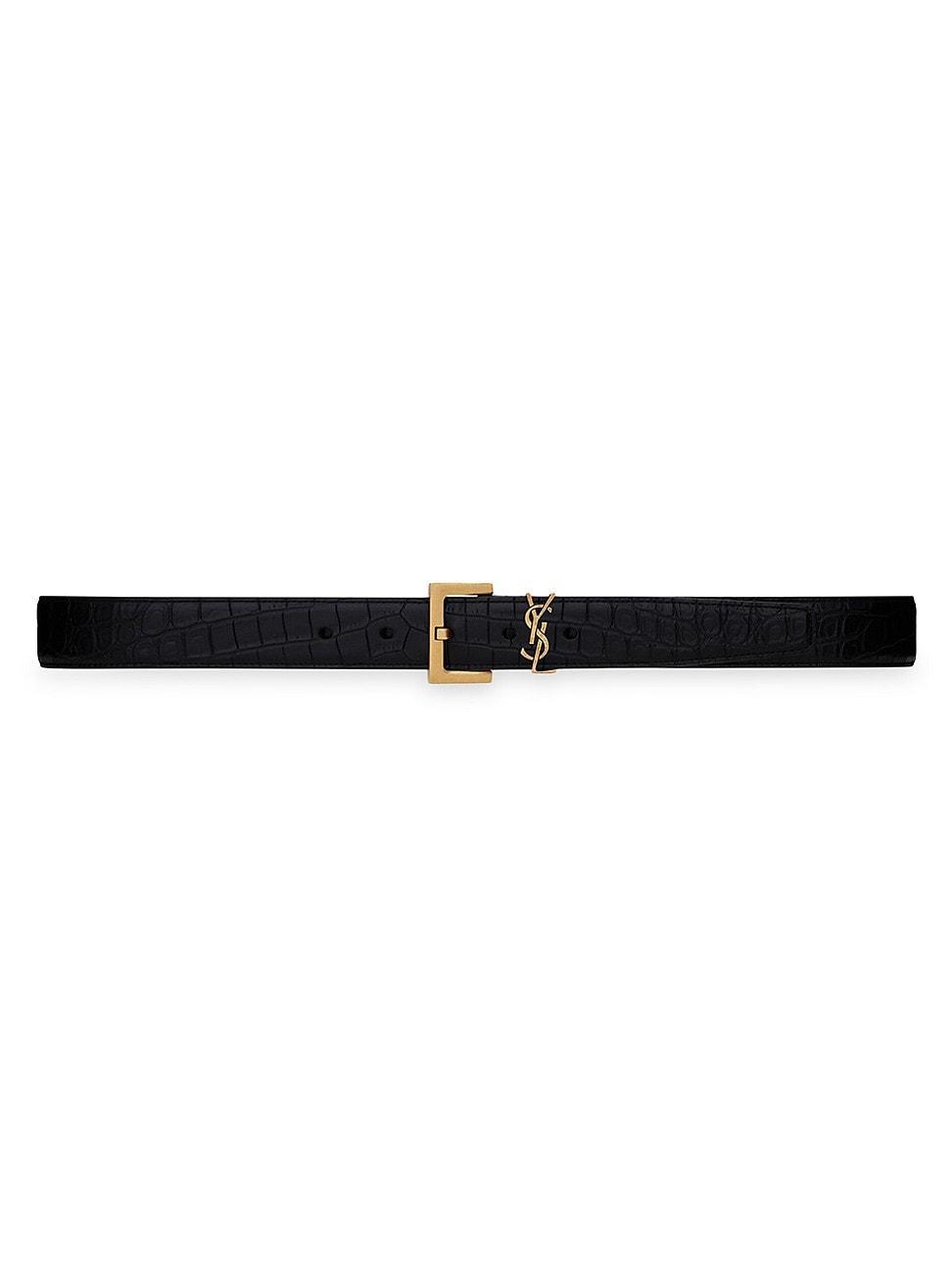 Mens Cassandre Belt With Square Buckle In Crocodile-embossed Leather Product Image