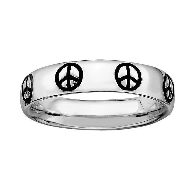 Stacks & Stones Sterling Silver Black Enamel Peace Sign Stack Ring, Womens Grey Product Image