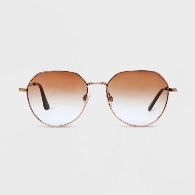 Womens Shiny Metal Round Sunglasses with Gradient Lenses - Universal Thread Brown Product Image