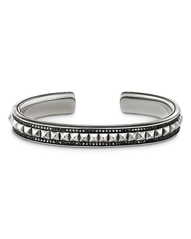 Mens Pyramid Sterling Silver & Pav Black Diamond Cuff Bracelet Product Image