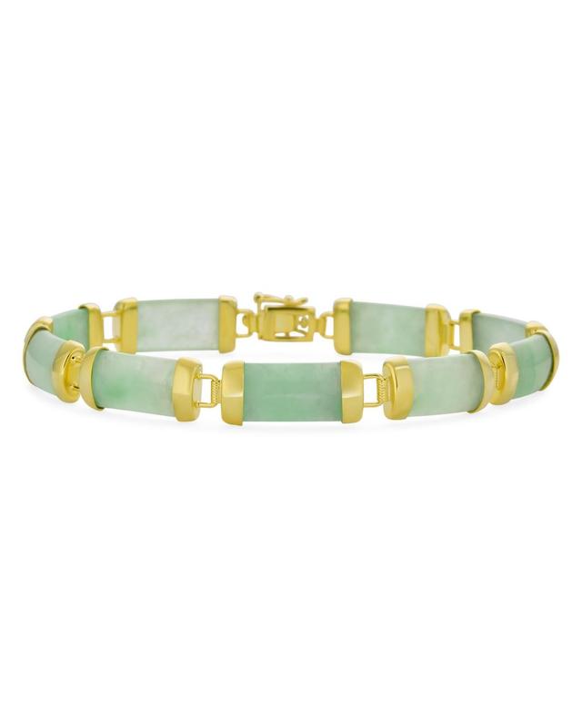 Gemstone Genuine Light Green Jade Strand Contoured Tube Bar Link Bracelet For Women Yellow Gold Plated .925 Sterling Silver 7.5 Inch Product Image