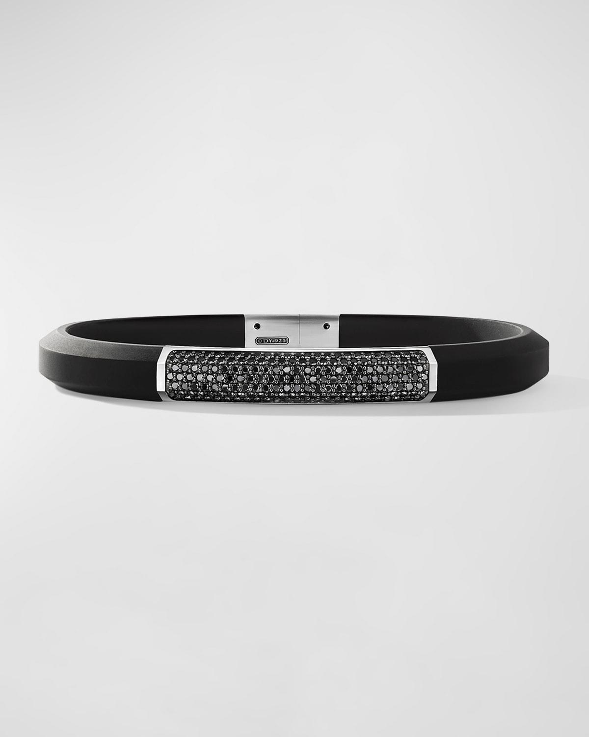 Mens Streamline ID Rubber Bracelet with Diamonds and Silver, 8mm Product Image