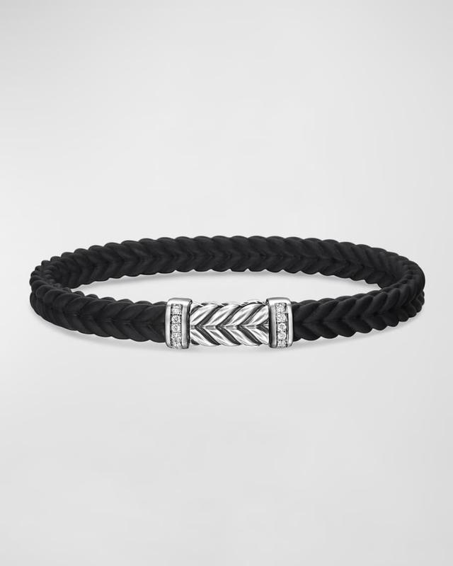 Men's Chevron Black Rubber Bracelet with Silver and Diamonds, 6mm Product Image