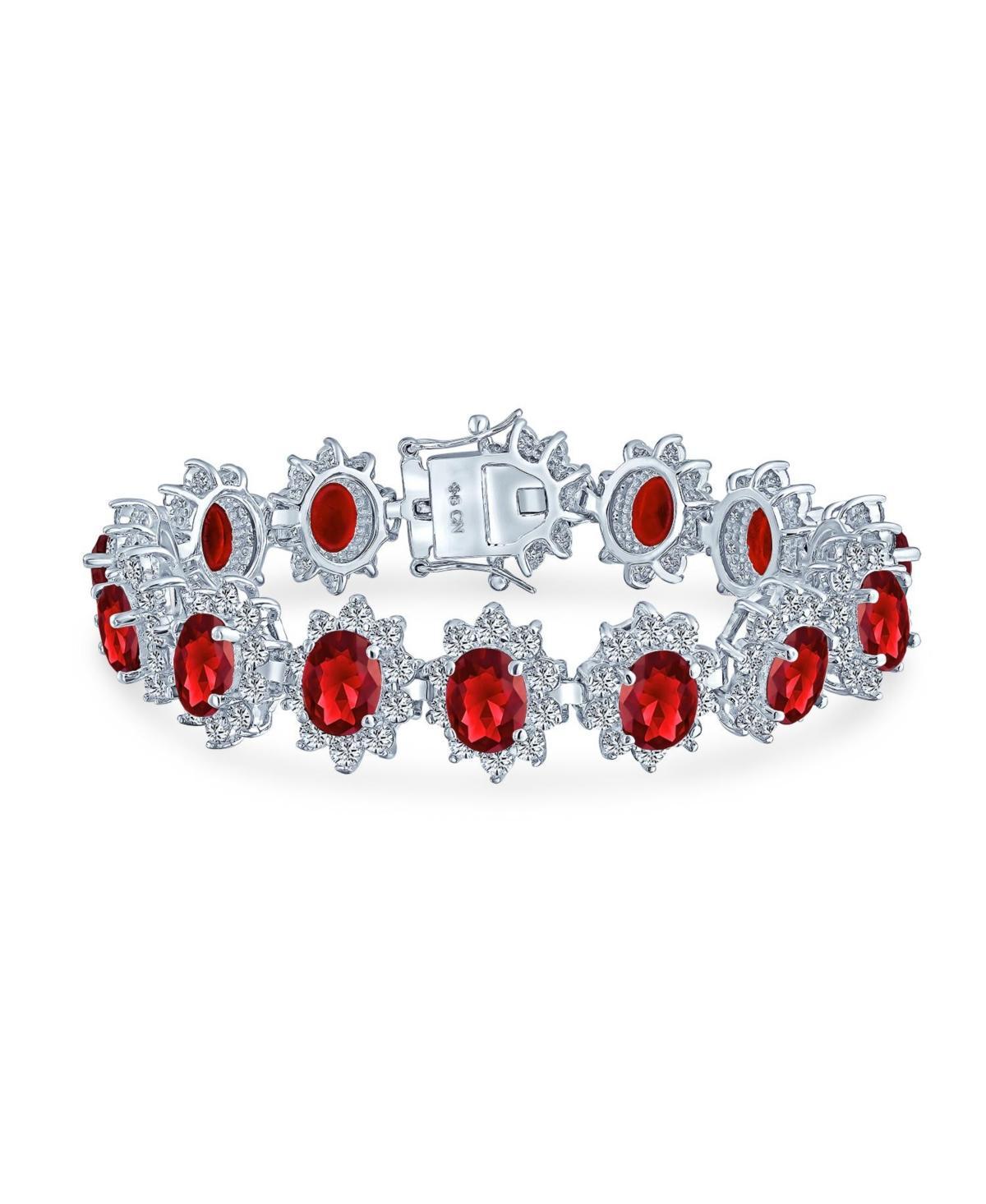 Bling Jewelry Crown Halo Large Red Oval Cz Fashion Tennis Statement Bracelet For Women Prom Red Cubic Zirconia Brass Product Image