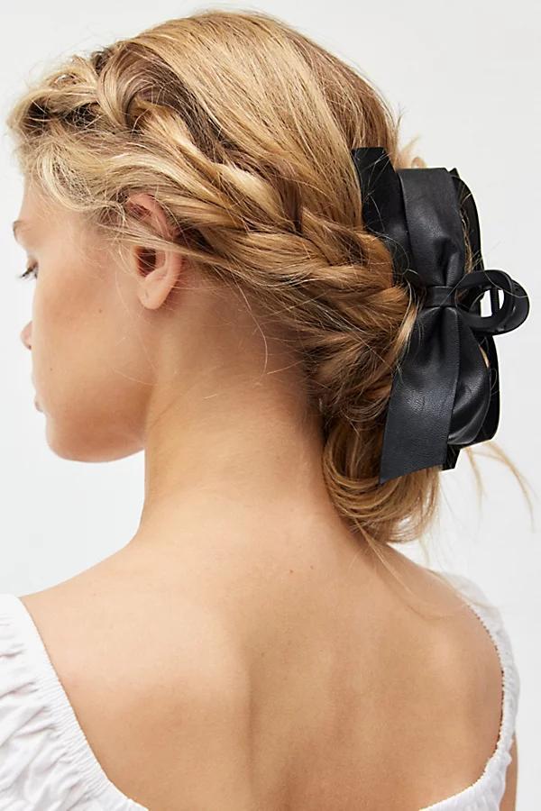 Faux Leather Bow Claw Clip Womens at Urban Outfitters Product Image