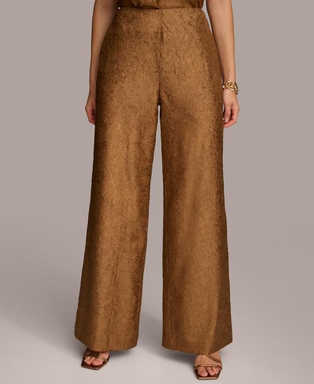 Donna Karan Womens Textured Metallic Wide Leg Pants Product Image