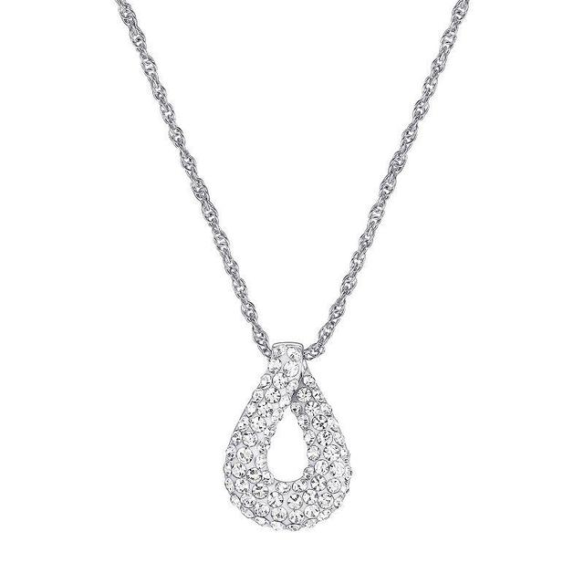 Chrystina Silver Tone Crystal Puffed Teardrop Pendant Necklace, Womens Product Image