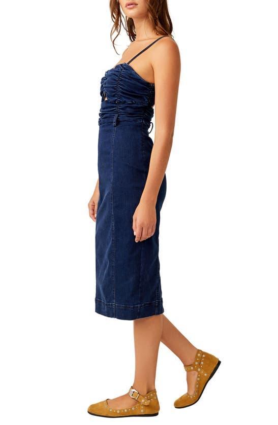 Serenity Ruched Denim Midi Dress In Blue Product Image