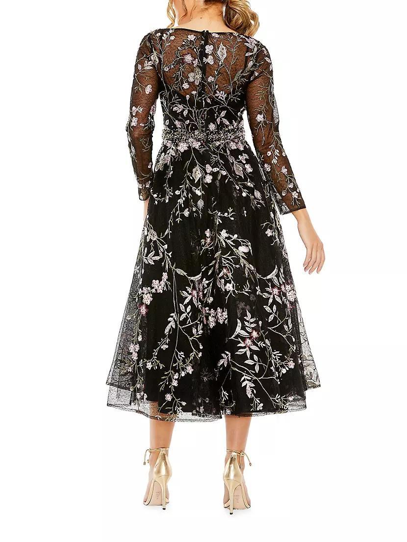 Embroidered Floral Tulle Midi Dress Product Image