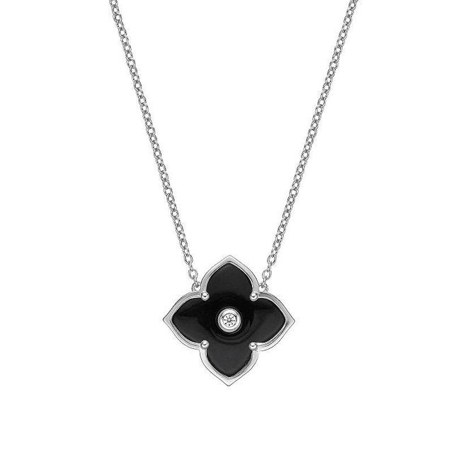 Gemminded Sterling Silver Black Onyx & Cubic Zirconia Flower Pendant Necklace, Womens Product Image