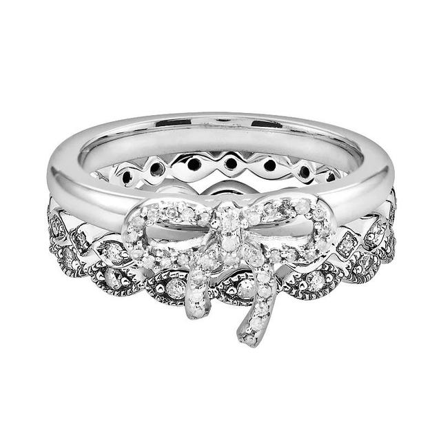 Stacks & Stones Sterling Silver 3/7-ct. T.W. Diamond Bow & Infinity Stack Ring Set, Womens White Product Image