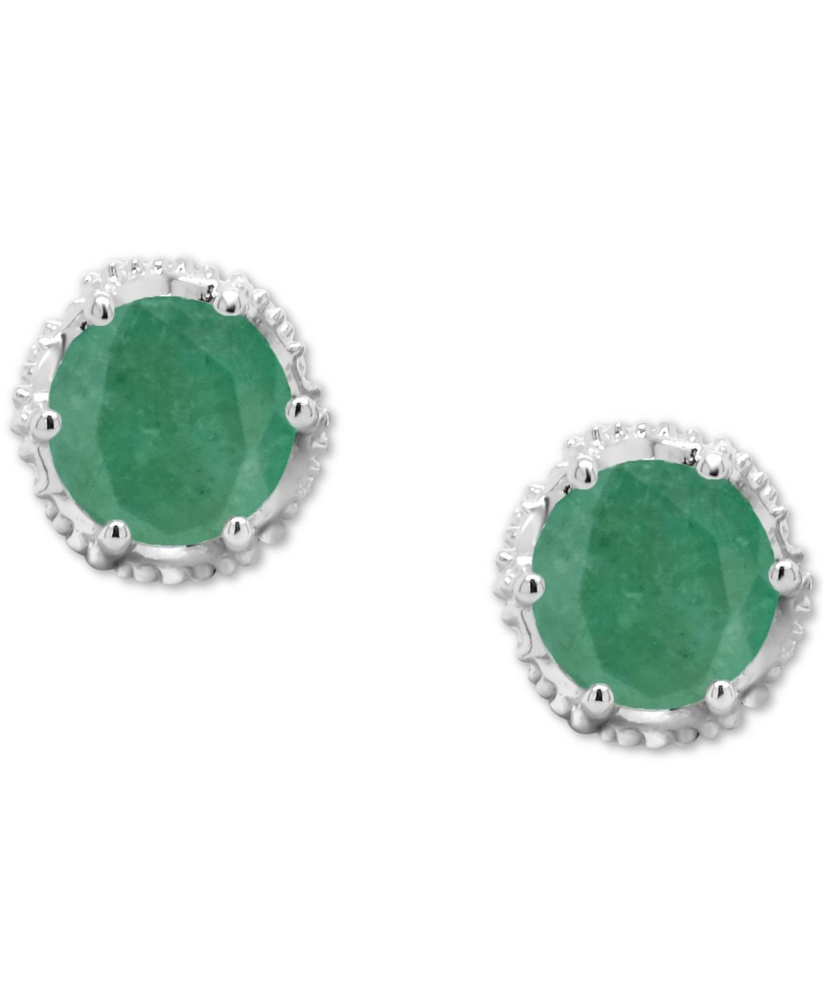 Sapphire Beaded Frame Stud Earrings (1-1/5 ct. t.w.) in Sterling Silver (Also Ruby) - Emerald Product Image