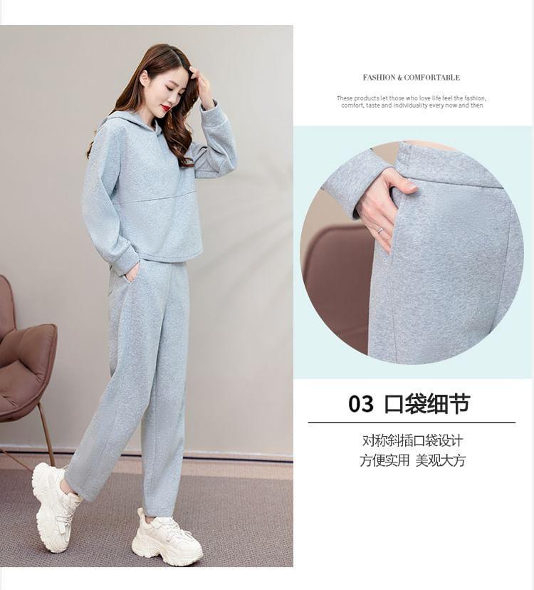 Set: Plain Hoodie + High Waist Cropped Harem Sweatpants Product Image