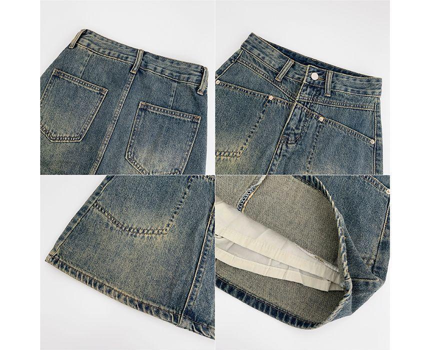 High-Waist Cargo Denim A-Line Skirt Product Image