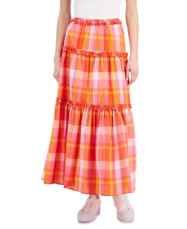 Women's Cotton Plaid-Print Ruffle-Trim Maxi Skirt  Product Image