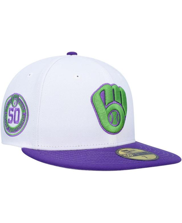 Mens New Era White Milwaukee Brewers 50th Anniversary Side Patch 59FIFTY Fitted Hat Product Image