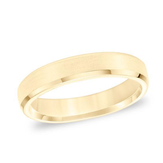 Men's 4.5mm Comfort-Fit Brushed Beveled Edge Wedding Band in 14K Gold Product Image