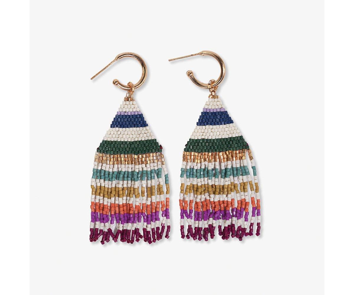 Ink+Alloy Ink+Alloy Womens James Mini Gold Hoop Horizontal Stripes Beaded Fringe Earrings Muted Product Image