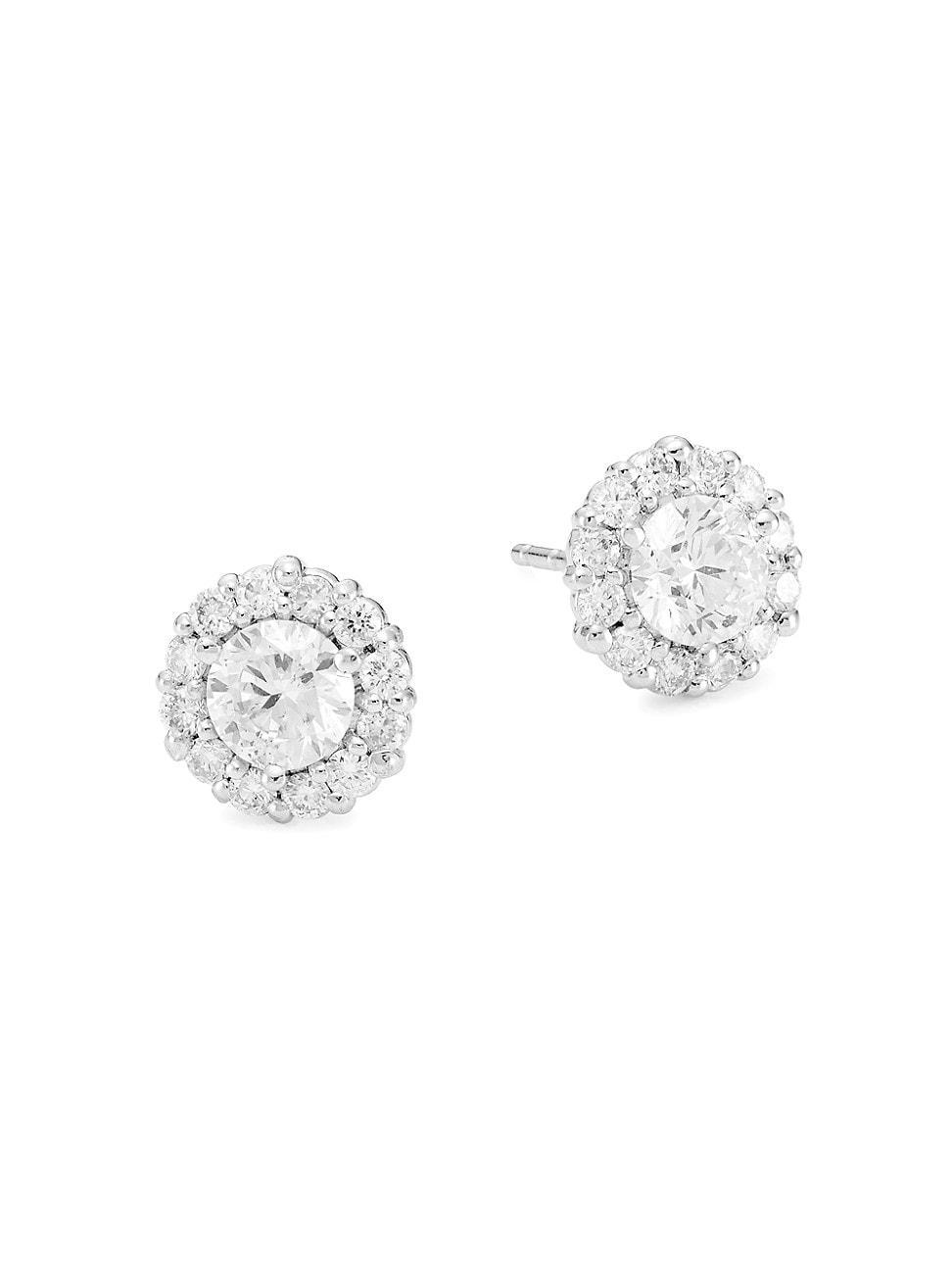 Womens 18K White Gold & 1.5 TCW Diamond Stud Earrings Product Image