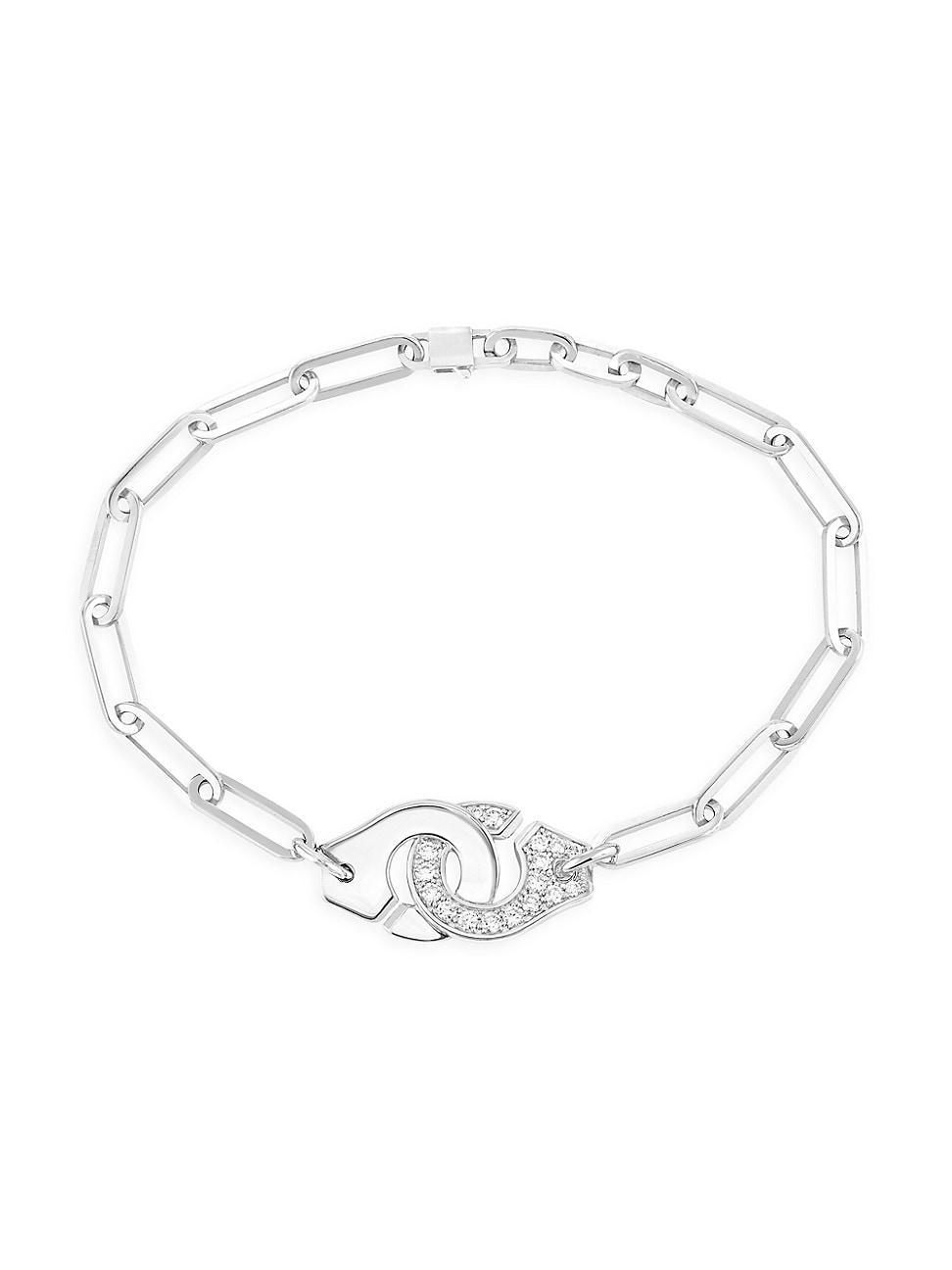 Womens Menottes Dinh Van R12 18K White Gold & Diamond Chain Bracelet Product Image