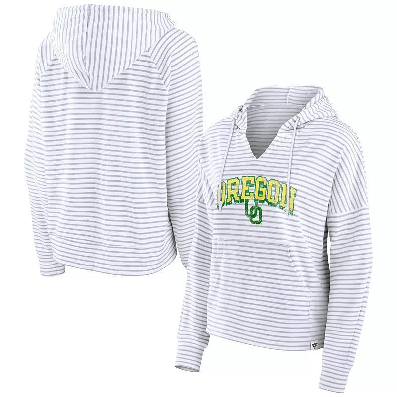 Womens Fanatics White Oregon Ducks Striped Notch Neck Pullover Hoodie Product Image