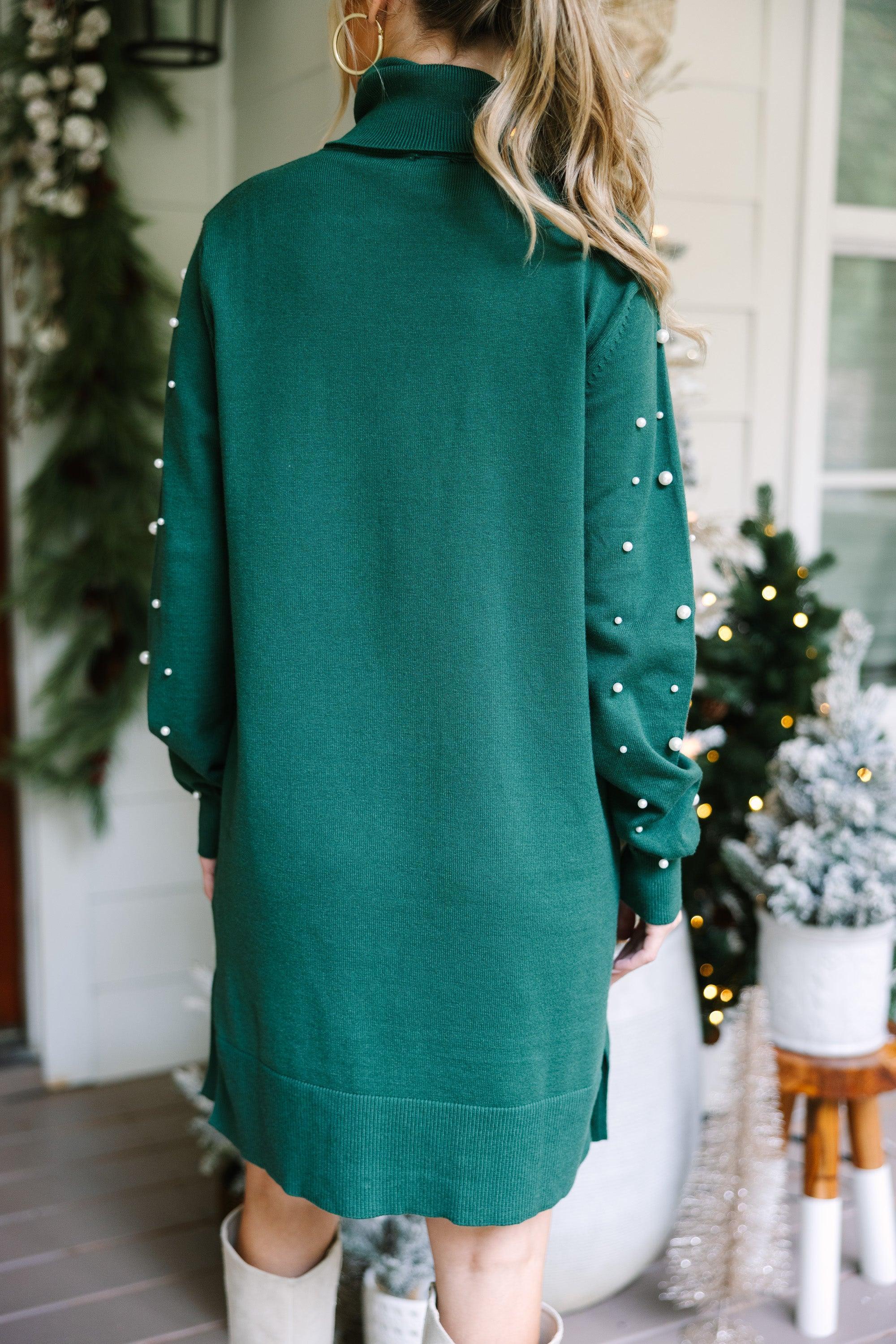 Feeling The Love Emerald Green Embellished Sweater Dress Female Product Image