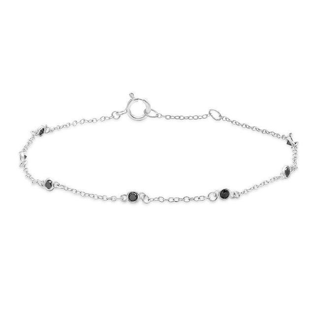 Jewelexcess Sterling Silver 1/5 Carat T.W. Black Diamond Station Bracelet, Womens Product Image