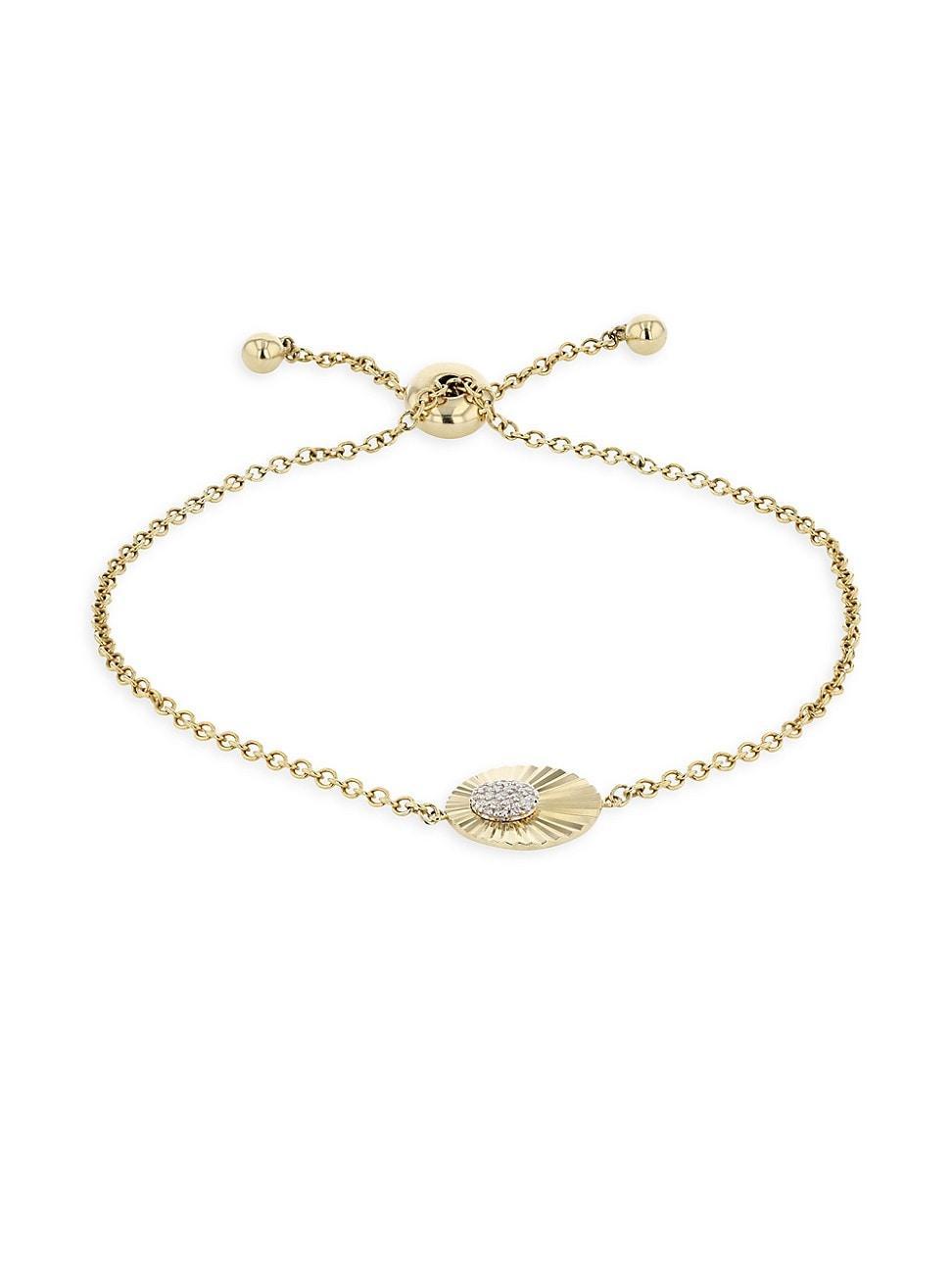 Womens Aura 14K Yellow Gold & Diamond Offset Pendant Slider Bracelet Product Image