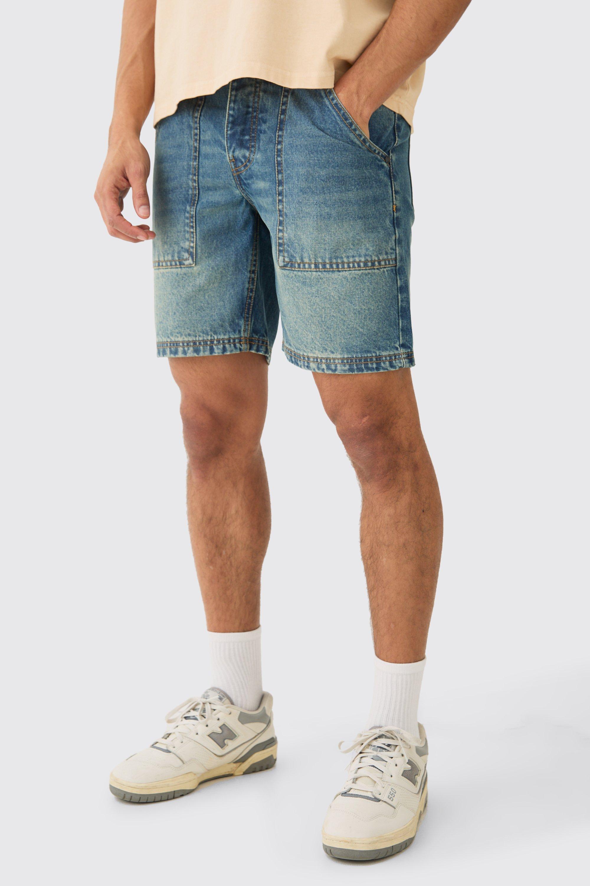 Slim Rigid Man Embossed Back Pocket Denim Short | boohooMAN USA Product Image