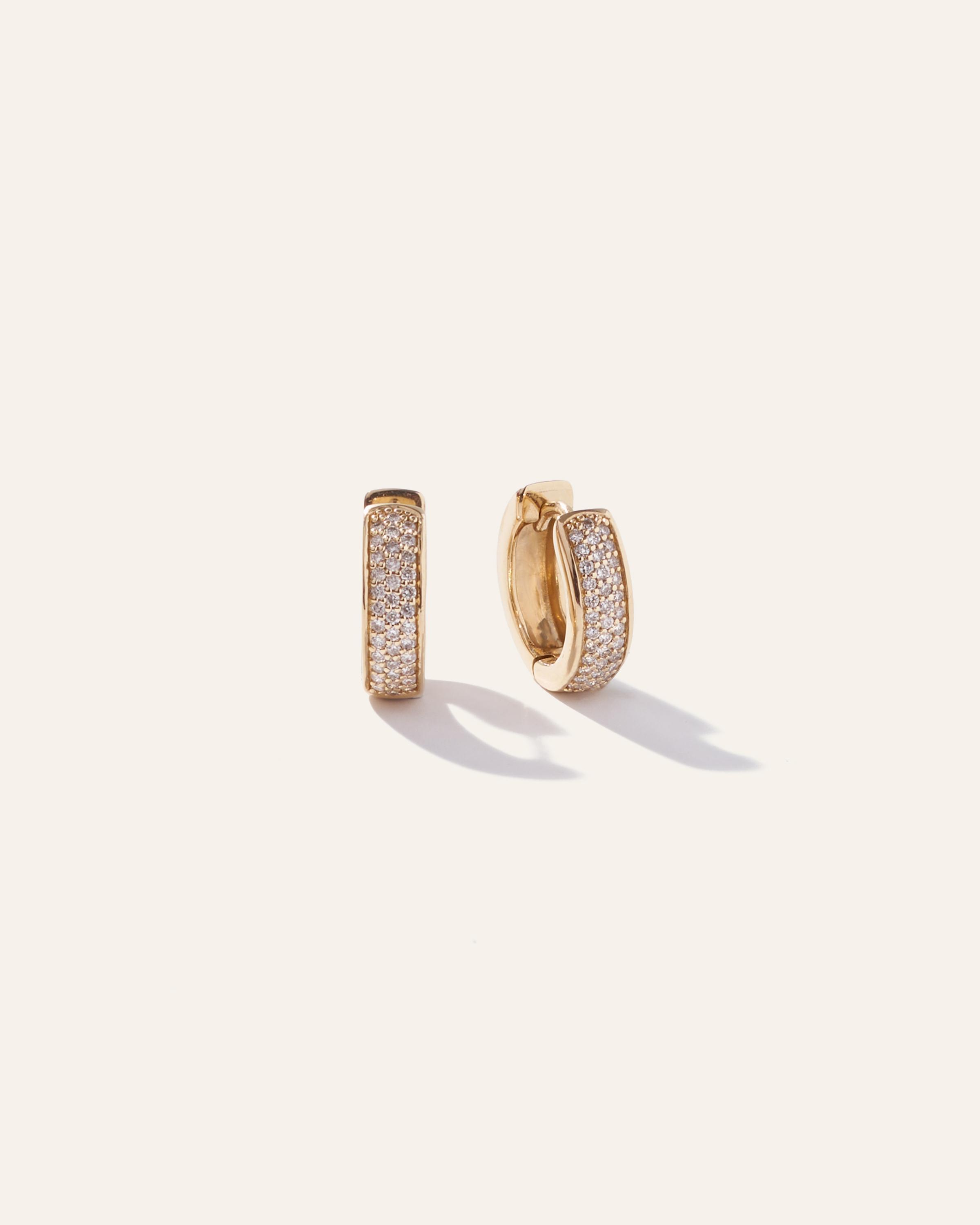 14K Gold Diamond Pave Multirow Huggie Hoops Product Image