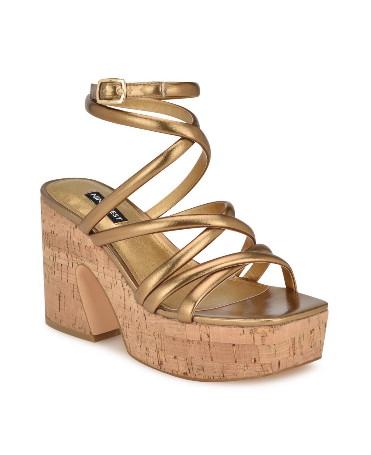 Nine West Corke Womens Strappy Square Toe Wedge Sandals Product Image