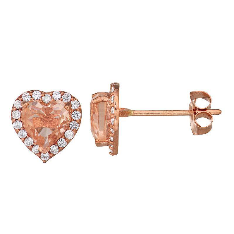 Designs by Gioelli 10k Rose Gold Simulated Morganite & Lab-Created White Sapphire Heart Stud Earrings, Womens, 10k Pink Product Image